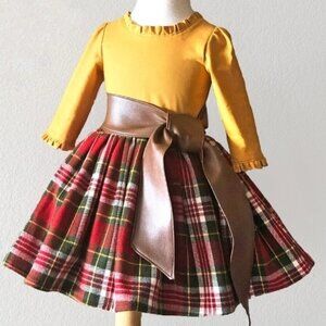 Girls Perfect Memories Handmade Holiday Flannel Plaid Dress Faux Leather Belt 4